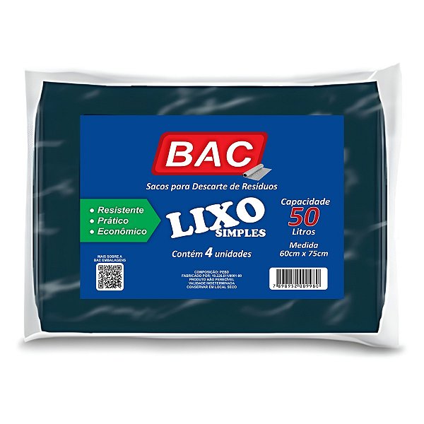 Sacos De Lixo 50 Litros Pacotes c/ 4 unidades