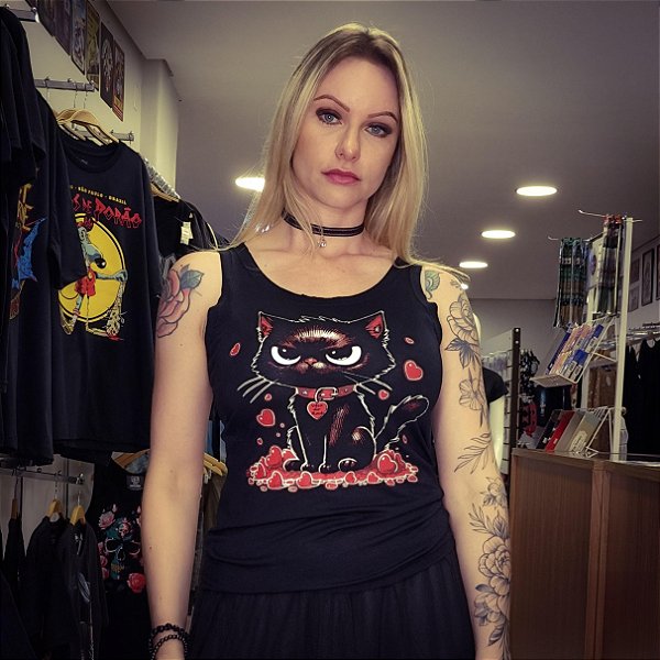 Regata Feminina Gatinho Vermelho