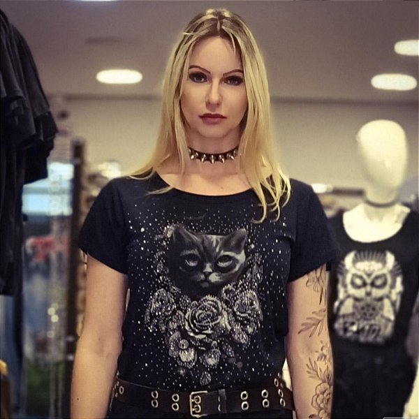 Blusa Feminina Gatinho Pedraria