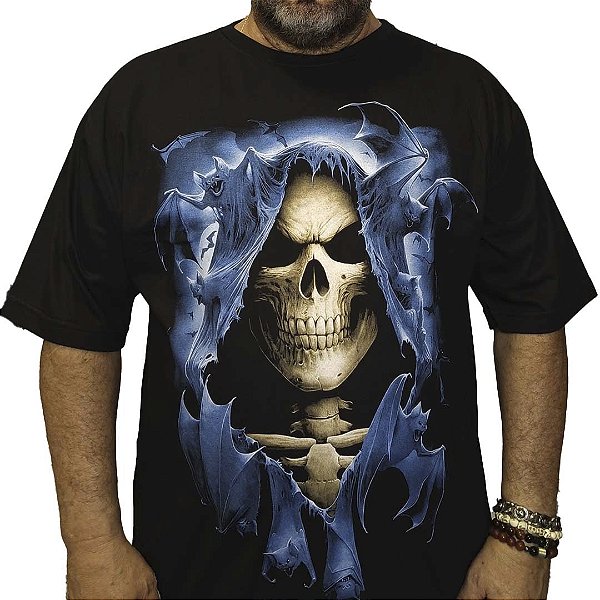 Camiseta Caveira Com Morcego