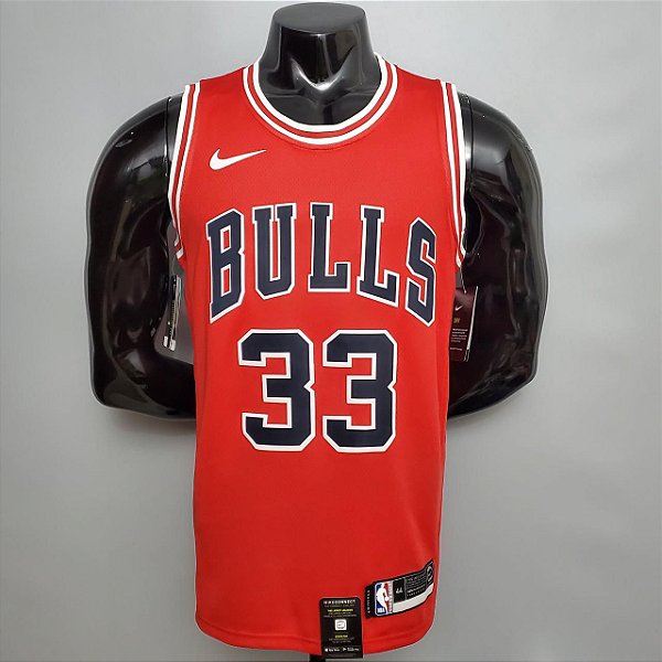 Regata Basquete NBA Chicago Bulls Pippen 33 Vermelha Edição Jogador Silk