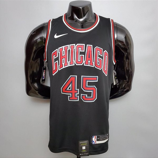 Regata Basquete NBA Chicago Bulls Jordan 45 Preta Edição Jogador Silk