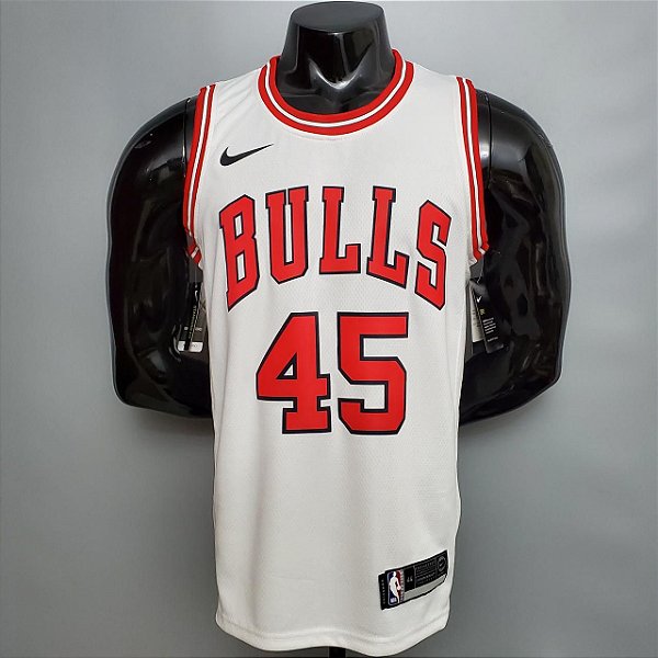 Regata Basquete NBA Chicago Bulls Jordan 45 Branca Edição Jogador Silk