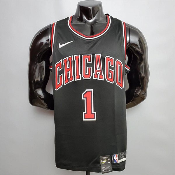 Regata Basquete NBA Chicago Bulls Rose 1 Preta Edição Jogador Silk