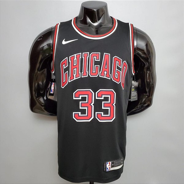 Regata Basquete NBA Chicago Bulls Pippen 33 Preta Edição Jogador Silk