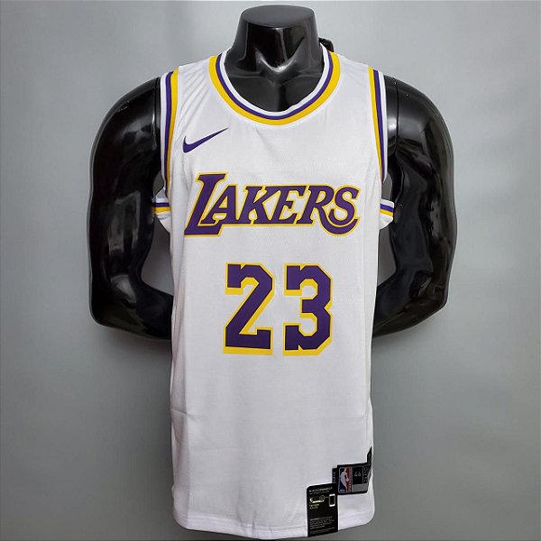 Regata Basquete NBA Lakers James 23 Branca Edição Jogador Silk