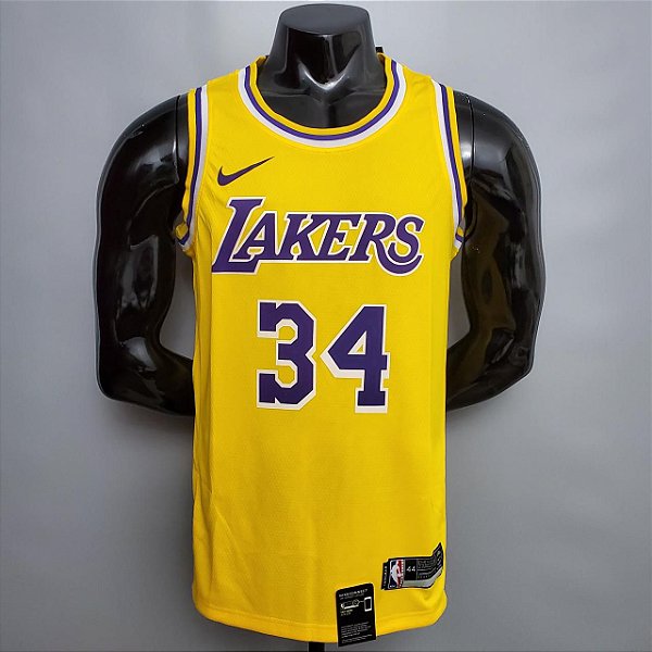 Regata Basquete NBA Lakers o'neal 34 Amarela Edição Jogador Silk