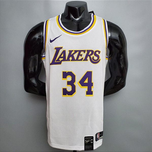 Regata Basquete NBA Lakers o'neal 34 Branca Edição Jogador Silk