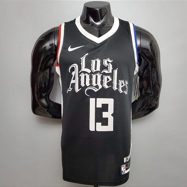 Regata Basquete NBA Los Angeles Clippers George 13 Preta Edição Jogador Silk