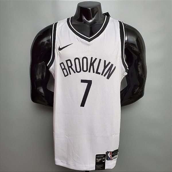 Regata Basquete NBA  Brooklyn Nets Durant 7 Branca Edição Jogador Silk