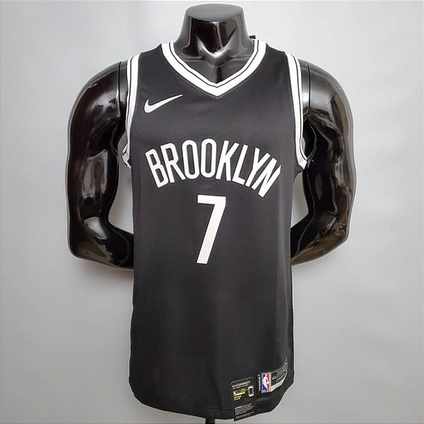 Regata Basquete NBA Brooklyn Nets Durant 7 Preta Edição Jogador Silk