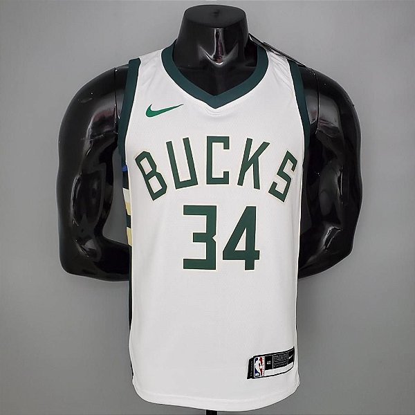 Regata Basquete NBA Milwaukee Bucks antetokounmpo 34 Branca Edição Jogador Silk