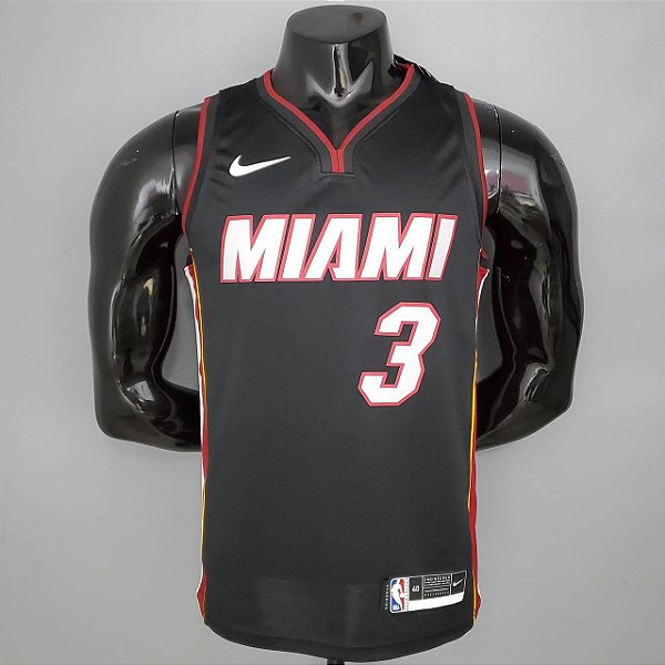 Regata Basquete NBA Miami Heat Wade 3 Preta Edição Jogador Silk