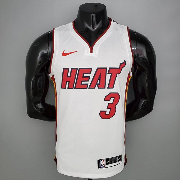 Regata Basquete NBA Miami Heat Wade 3 Branca Edição Jogador Silk