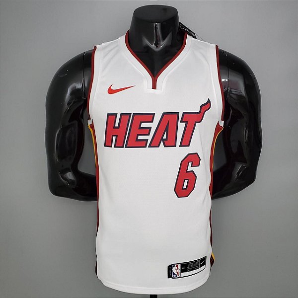 Regata Basquete NBA Miami Heat James 6 Branca Edição Jogador Silk