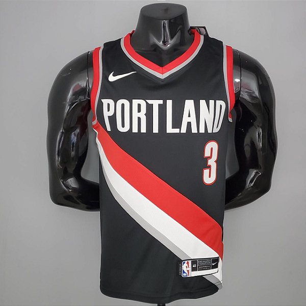 Regata Basquete NBA Portland Trail Blazers  McCollum 3 Preta Edição Jogador Silk
