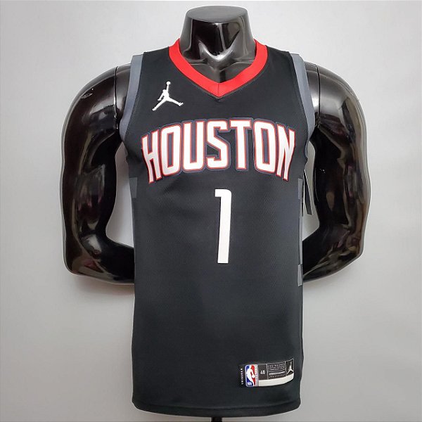 Regata Basquete NBA Houston Rockets McGrady 1 Preta Edição Jogador Silk