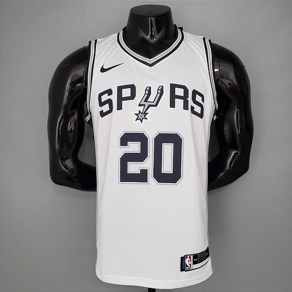 Regata Basquete NBA San Antonio Spurs Ginobili 20 Branca Edição Jogador Silk