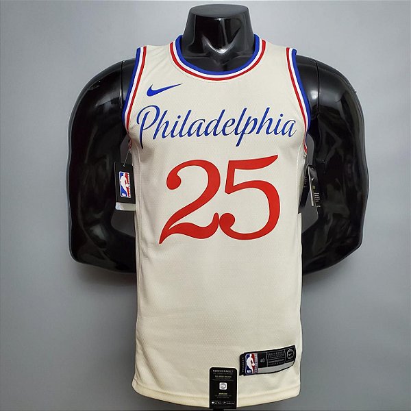 Regata Basquete NBA Philadelphia 76ers Simmons 25 Edição Limitada Bege Jogador Silk