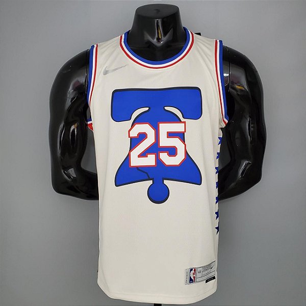 Regata Basquete NBA Philadelphia 76ers Simmons 25 Edição bônus Bege Jogador Silk