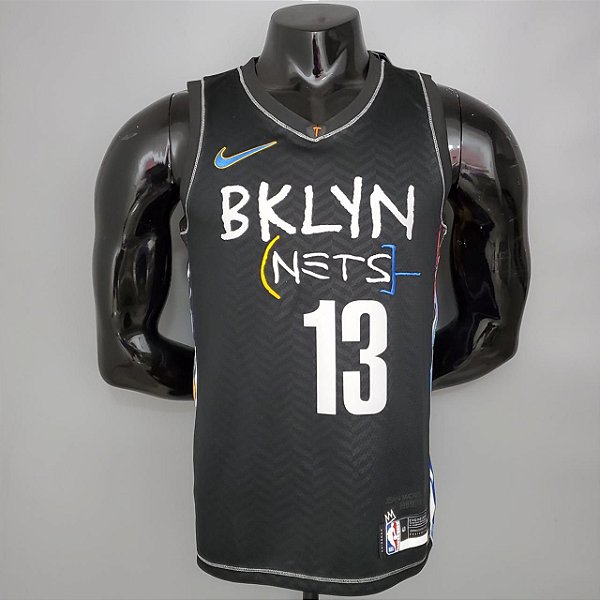 Regata Basquete NBA Brooklyn Nets Harden 13 Edição Preta Jogador Silk