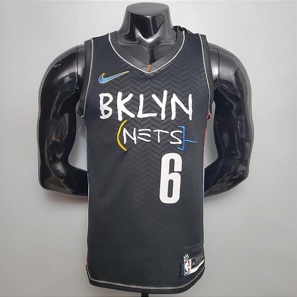 Regata Basquete NBA Brooklyn Nets Jordan 6 Edição Preta Jogador Silk