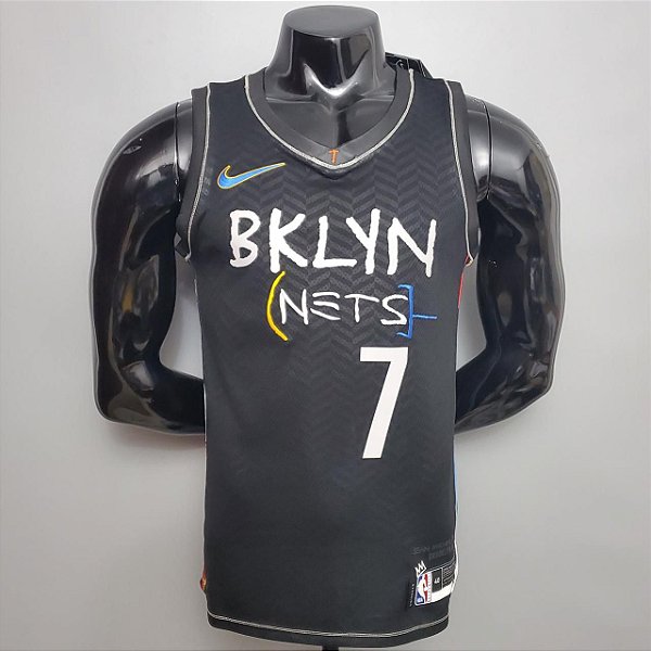 Regata Basquete NBA Brooklyn Nets Durant 7 Edição Preta Jogador Silk