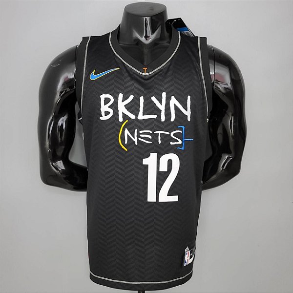 Regata Basquete NBA Brooklyn Nets Harris 12 Edição Preta Jogador Silk