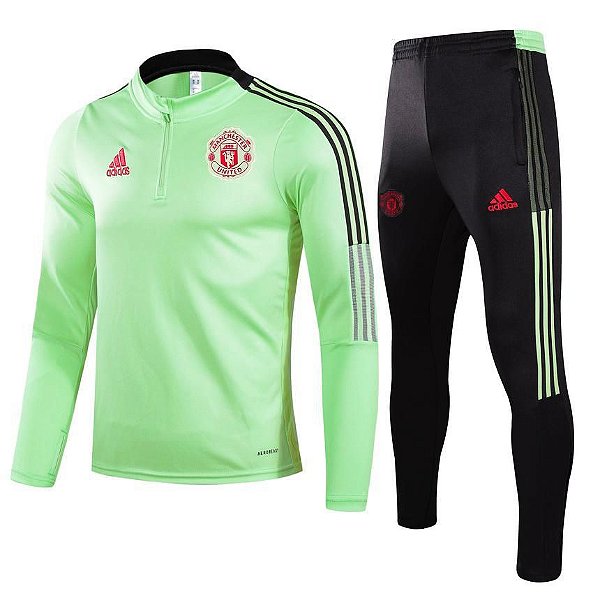 Conjunto Manchester United Verde Fluorescente E Preto 2021 / 2022