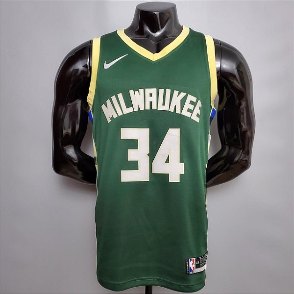 Regata Basquete NBA Milwaukee Bucks Antetokounmpo 34 Verde Edição Jogador Silk