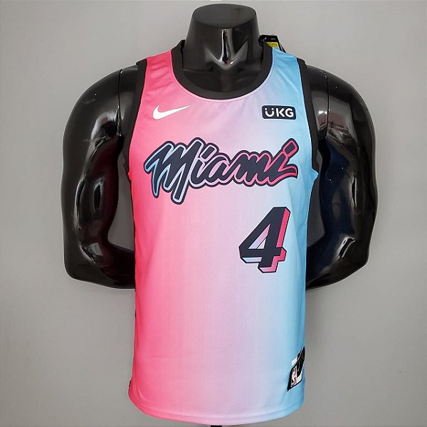 Regata Basquete NBA Miami Heat Oladipo 4 Rosa E Azul Edição Jogador Silk