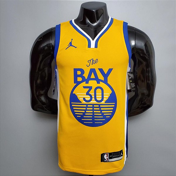 Regata Basquete NBA Golden State Warriors Curry 30 Amarela Edição Jogador Silk