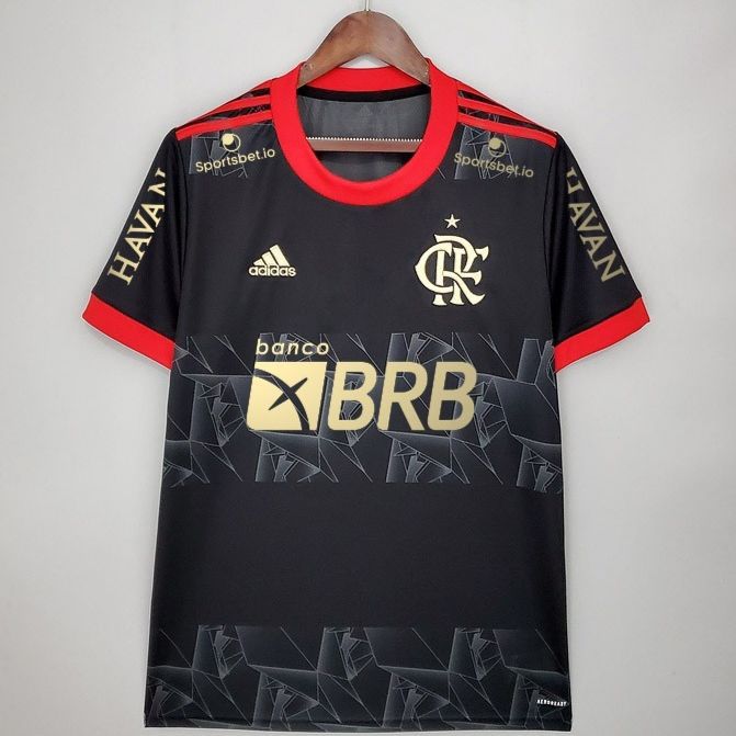 Nova Camisa Flamengo 3 com todos Patrocínios Preta Vermelha E Dourada Torcedor Masculina 2021 / 2022