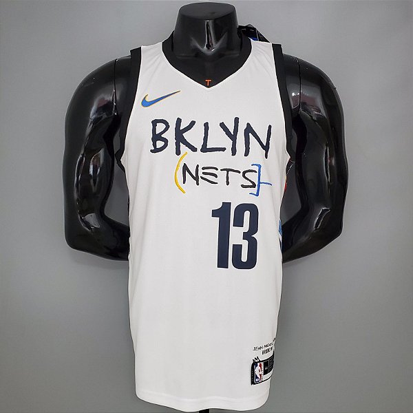 Regata Basquete NBA Brooklyn Nets Harden 13 Branca Edição Jogador Silk