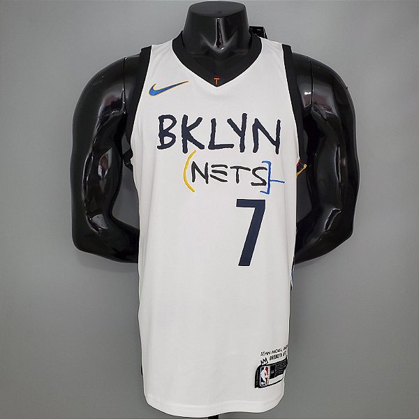 Regata Basquete NBA Brooklyn Nets Durant 7 Branca Edição Jogador Silk