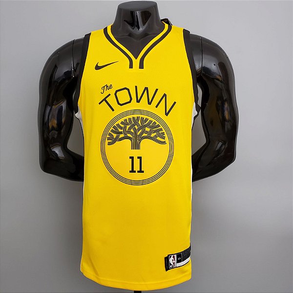 Regata Basquete NBA Golden State Warriors Thompson 11 Amarela E Preta Edição Jogador Silk