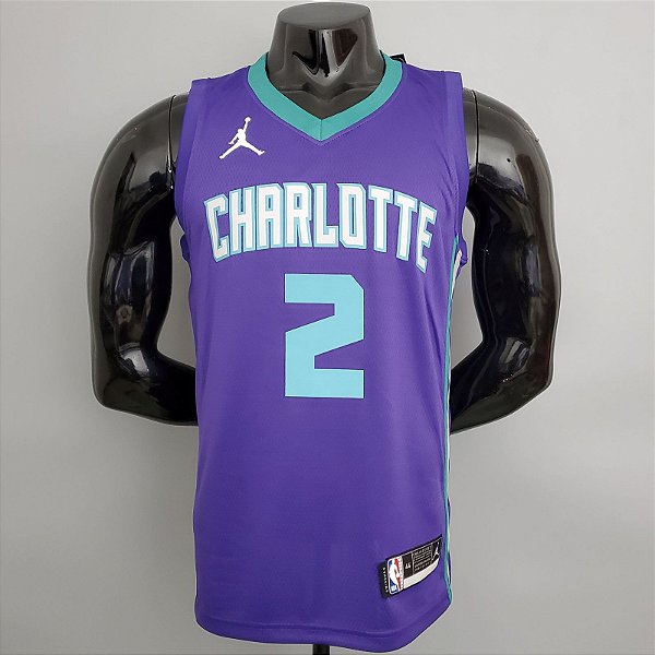 Regata Basquete NBA Charlotte Hornets Ball 2 Roxa Edição Jogador Silk