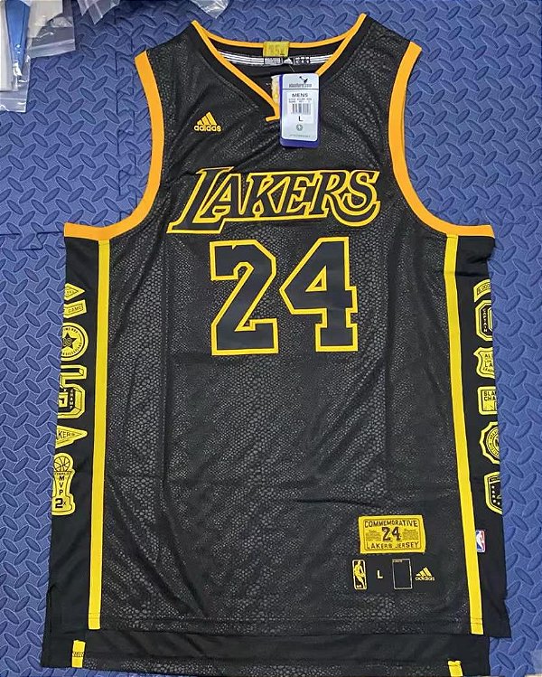 Regata Basquete NBA Lakers Bryant 24 Preto Com Dourado Edição Jogador Silk