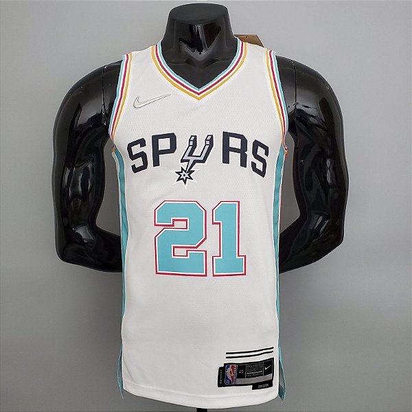 Regata Basquete NBA San Antonio Spurs Duncan 21 Branca Edição Jogador Silk 2022