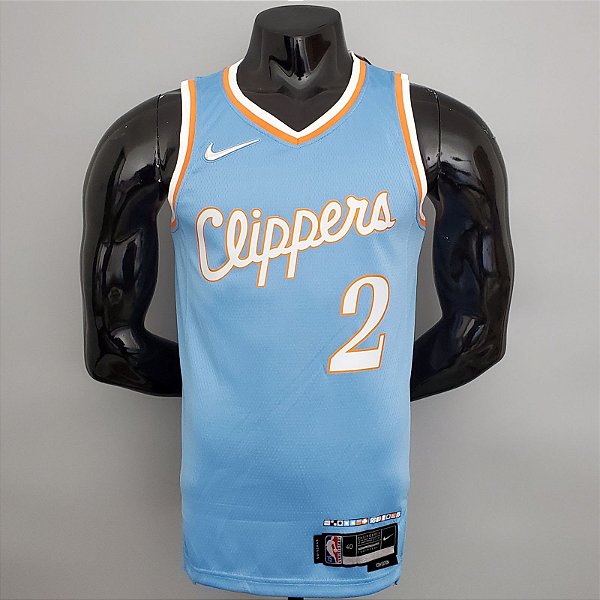 Regata Basquete NBA Los Angeles Clippers Leonard 2 Azul Edição Jogador Silk 2022