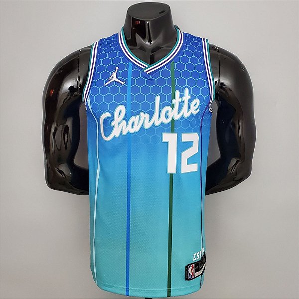 Regata Basquete NBA Charlotte Hornets OubreJr 12 Edição Azul Jogador Silk 2022