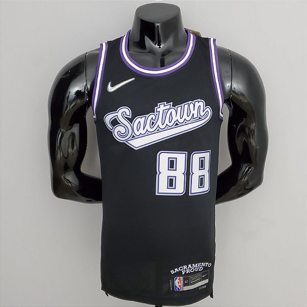 Regata Basquete NBA Sacramento Kings Queta 88 Preta Edição Jogador Silk 2022