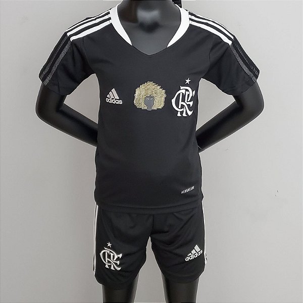 Novo Kit Infantil Flamengo Preto Camisa e Short  2022 / 2023