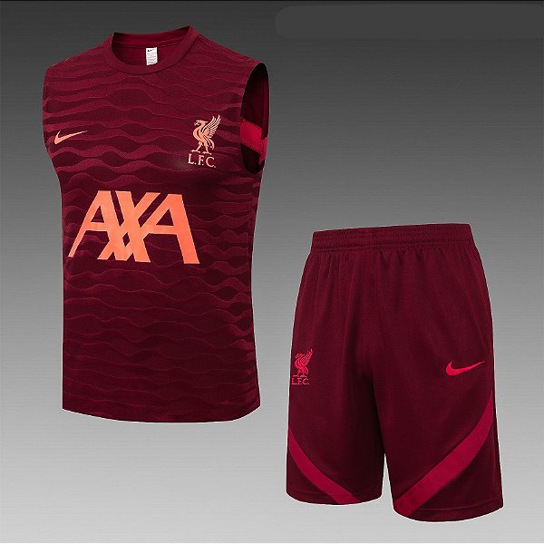 Kit Treino Conjunto Liverpool Vinho Regata E Short Masculino 2021 / 2022