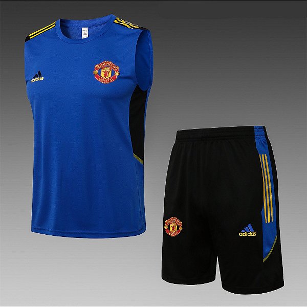 Kit Treino Conjunto Manchester United Azul Regata E Short Masculino 2021 / 2022