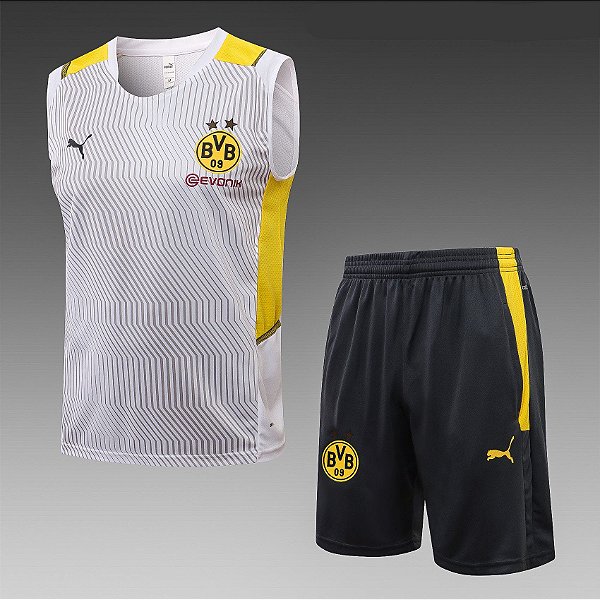 Kit Treino Conjunto Borussia Dortmund Cinza Regata E Short Masculino 2021 / 2022