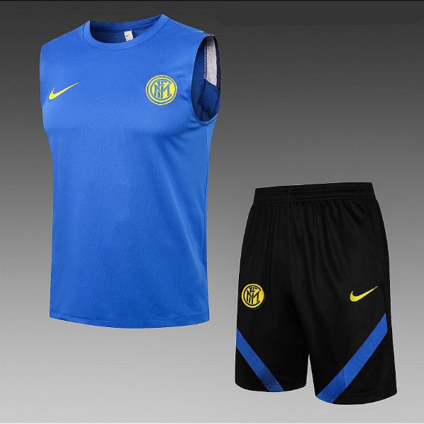 Kit Treino Conjunto Inter De Milão Azul Regata E Short Masculino 2021 / 2022