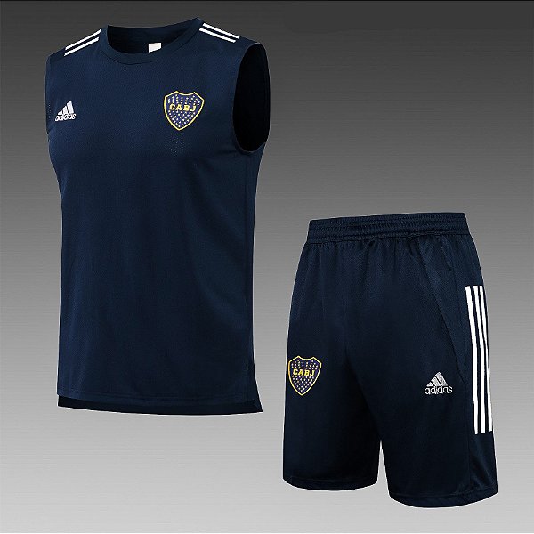 Kit Treino Conjunto Boca Juniors Azul Escuro Regata E Short Masculino 2021 / 2022