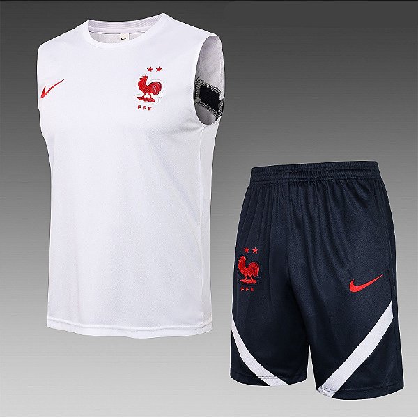 Kit Treino Conjunto França Branco Regata E Short Masculino 2021 / 2022