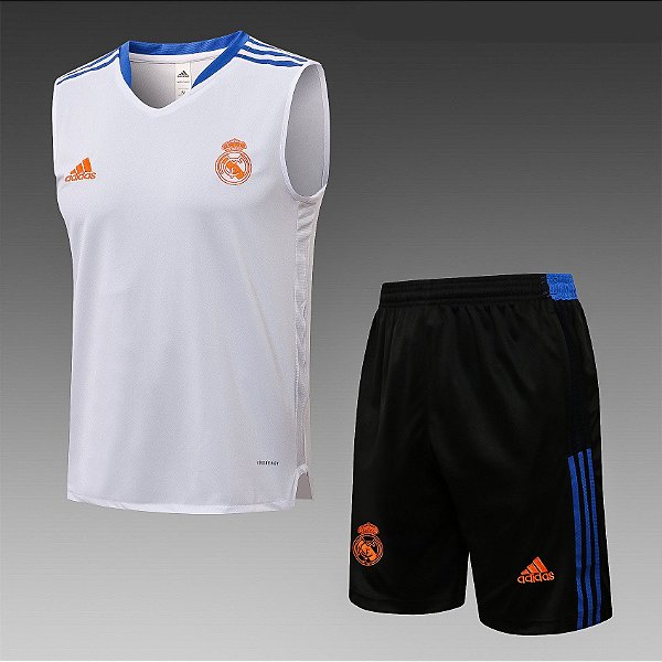 Kit Treino Conjunto Real Madrid Branco Regata E Short Masculino 2021 / 2022